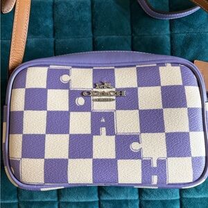 Coach Jamie Lavender and Cream Checker Puzzle Crossbody Bag